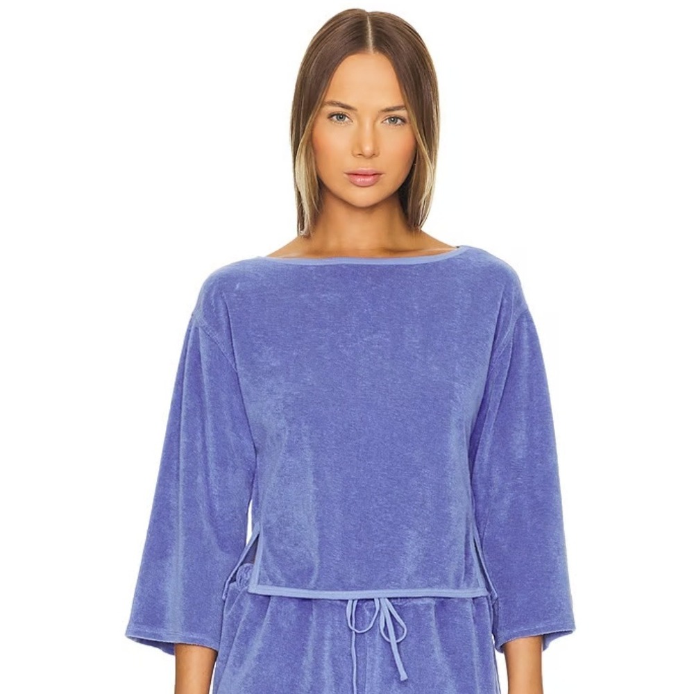 Nation LTD Sweatshirt Womens XS Periwinkle Blue Fallon Terry Cloth Popover Top